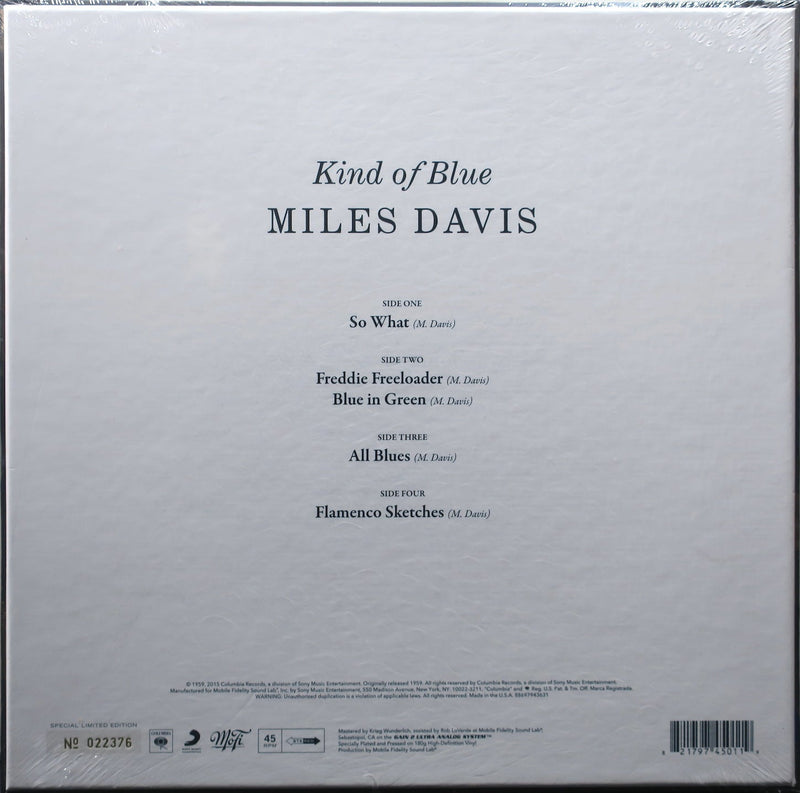 MILES DAVIS 'Kind Of Blue' MFSL 45rpm 180g Vinyl 2LP BOX