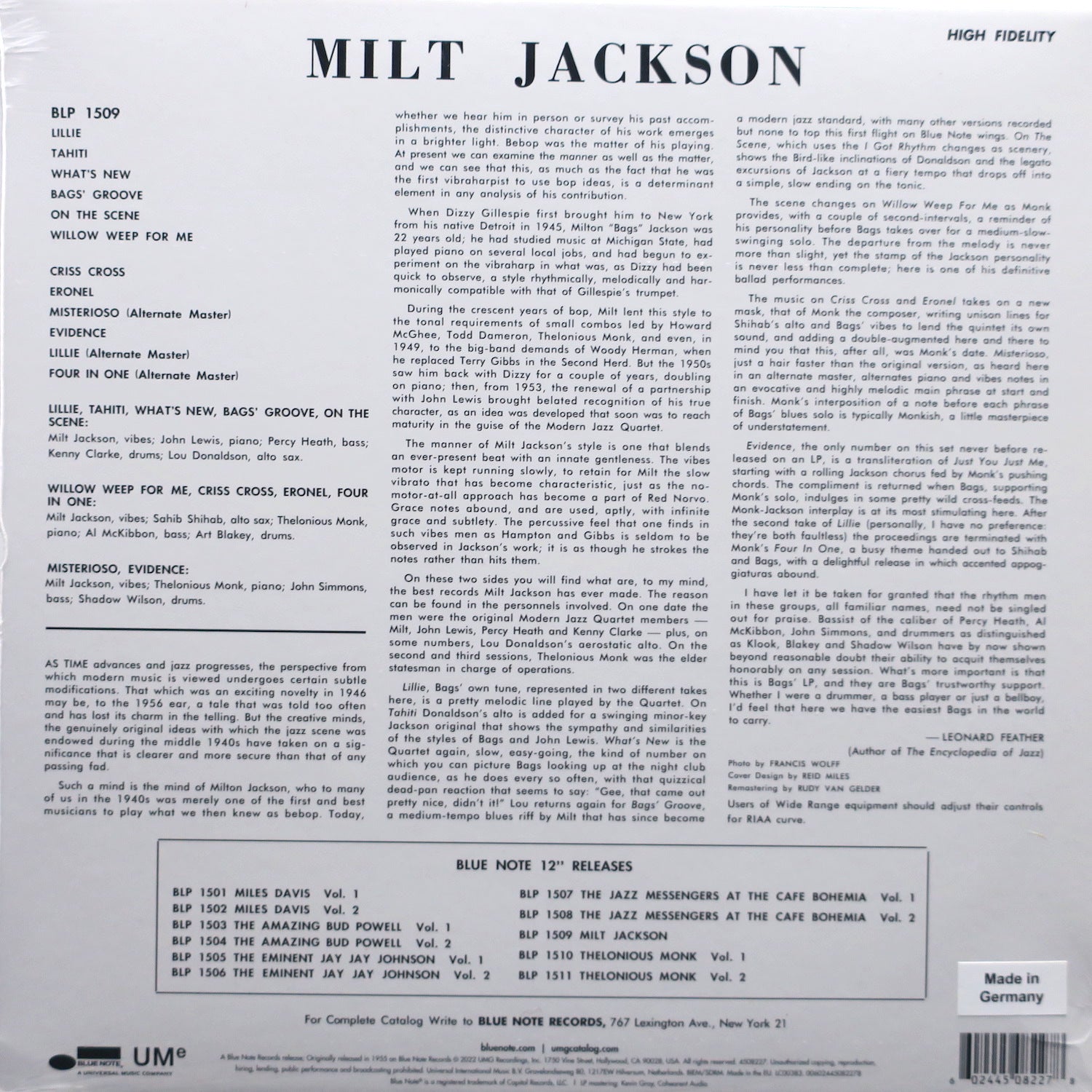 MILT JACKSON 'And The Thelonious Monk Quintet' BLUE NOTE CLASSIC